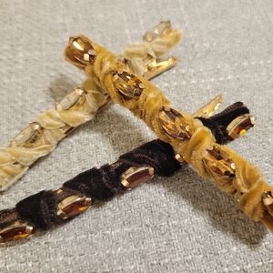 COPY - Set of 3 Anthropologie Velvet and Glass Barrettes in Neutral